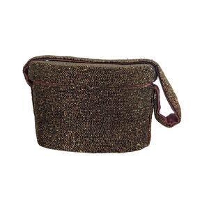 Vintage America Beaded Clutch in Brown and Gold